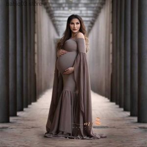 Robes de maternité femmes robes de maternité pour Photoshoot en mousseline de soie robe de grossesse accessoires de photographie sans épaule Sexy Maxi robe T230523