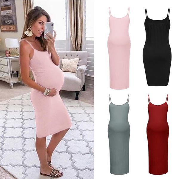 Robes de maternité femmes robe Maxi ample sans manches col en v fronde couleur unie décontracté été femme enceinte