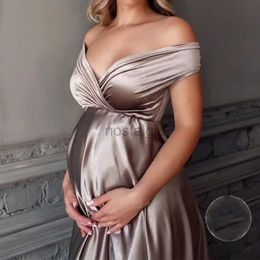 Robes de maternité Femme Long Robe Silk Elegant Deep V Neck Summer Party Babyshower Session Photo Enceinte Photographie Robes de maternité sexy 24412