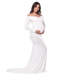 Zwangerschapsjurken Dames Off Shoulder Maternity Dress Ultradunne Cross Front V-Neck Foto jurk met lange mouwen voor Photoshot Baby Showerl2404