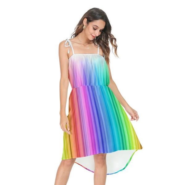 Vestidos de maternidad niña 2021 verano Arco Iris Tie-dye gradiente europeo y americano mujeres gasa Sling vestido de talla grande para mamá
