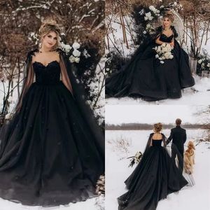 Zwangerschap Gotische zwarte baljurk trouwjurken met lange wraps vintage kanten applicated plus size vestidos de novia sexy backless bruids receptie jurken cl1898