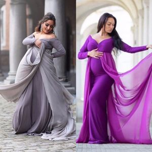Robe de maternité pour photographie accessoires photographie accessoires vêtements de grossesse maxi manches longues robe de maternité quatre couleurs