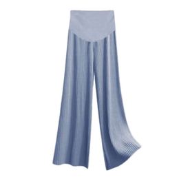 Pantalon large à lames de soie de glace de maternité pour l'été, lâche et mince avec des plis pantalons de grossesse à neuf points L2405