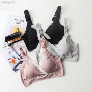 La maternité intime le soutien-gorge d'allaitement maternel sans anneau en acier rassemblé coton enceinte des femmes sous-vêtements pendant la grossesse coton pur confortable soutien-gorge hkd230812