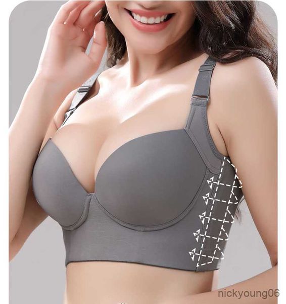 Maternité intimes tasse soutien-gorge femmes Push Up Lingerie haut fil grande taille sous-vêtements pas d'anneau en acier froncé gris rose