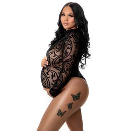 Maternity Intimates envueltos de malla elástica ajustada para el embarazo Photoshot set completo cuello alto embarazada ajuste apretado h240518