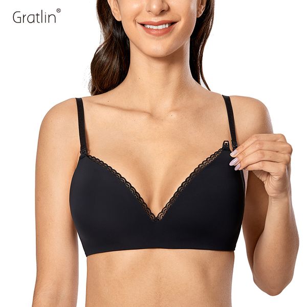 Maternité intimes Gratlin soutien-gorge d'allaitement sans fil légèrement rembourré doublé maternité dos croisé femmes Sexy sans couture allaitement Lingerie lactation 230414