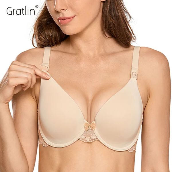 Maternité Intimates Gratlin Soutien-gorge d'allaitement légèrement rembourré pour femmes à armatures Lingerie d'allaitement en dentelle B C D DD E 34 36 38 40 42 230927