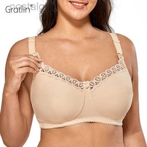 Maternité Intimates Gratlin Soutien-gorge d'allaitement pour femme Grande taille en coton sans armatures Soutien-gorge de maternité doux avec dentelle DD E F G Bonnet 34-42 44 46 48 d240426