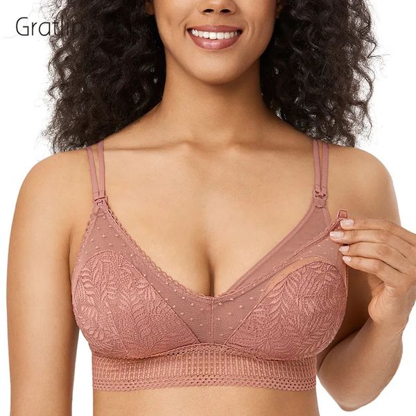 Ropa íntima de maternidad Sujetador de lactancia de encaje de maternidad ligeramente acolchado Bralette inalámbrico para mujeres embarazadas Soporte de lactancia con doble correa sexy SXL 230927