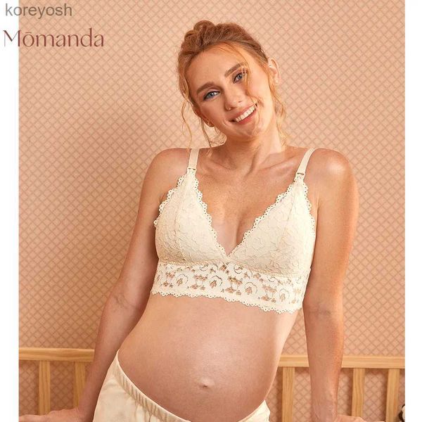 Ropa íntima de maternidad MOMANDA Sujetador de lactancia de encaje Sexy lactancia maternidad sin alambre acolchado lactancia lindo Bralette de mujer para lencería embarazada L231017