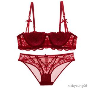 Zwangerschapsintimates Nieuw damesondergoed Sexy Zwart Kleine borsten Half Cup Dunne transparante bh Set bh en set ultradun