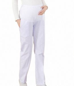 Zwangerschapsverpleegster Uniform Werkbroek Verstelbare buiksteun Wit Blauw Groot formaat elastische taille verpleegstersbroek voor zwangere vrouwen q4mO #