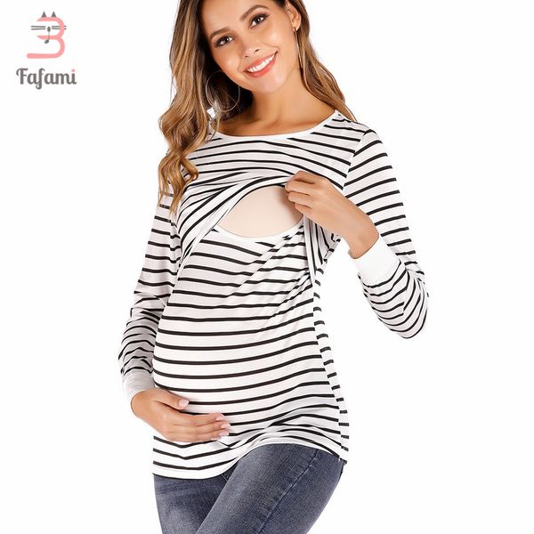 Maternidad Ropa de enfermería Algodón Alimentación Tops Tops Embarazas de manga larga Tee Shirt para lactancia materna O cuello Tshirt LJ201125