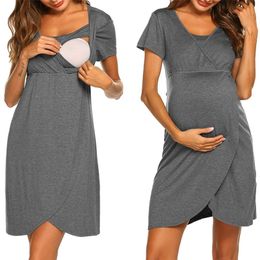 Zwangerschap Pyjama NightGown V Neck Breast Feeding Dress Birdth Nurse Nightdress Zwangere vrouwen nachtkleding Zwangerschap Sleepkleding 220607