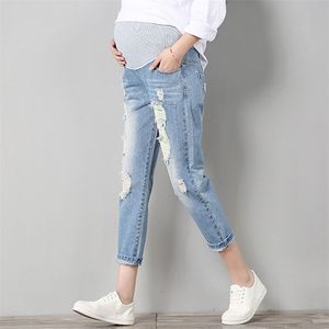 Pantalon De Maternité Pour Les Femmes Enceintes Grossesse Embarazada Denim Jeans Printemps Trou Pantalon Belly s Legging Vêtements Salopette 210918