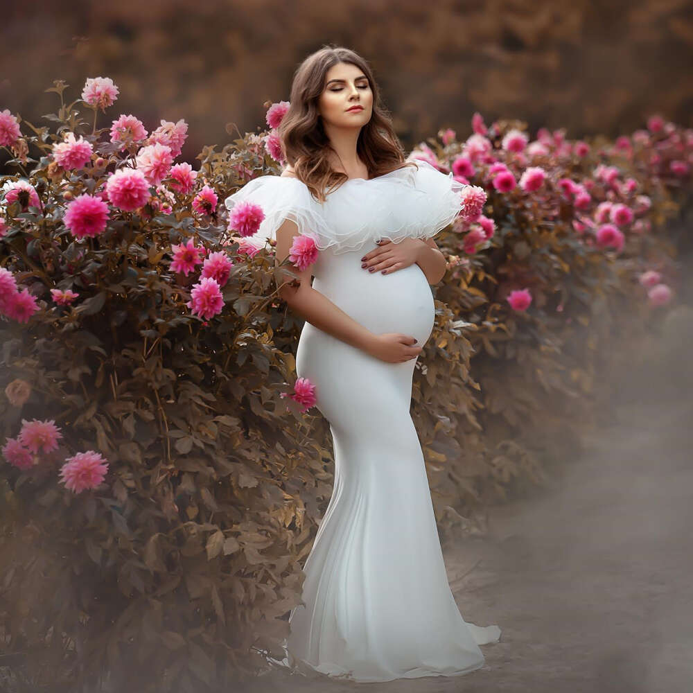 Mutterschaftsfotografie Requisiten Babyparty Lange Kleider Schwangerschaftsfoto Shooting bequemer Stretchtuch schwangere Frauen Kleid