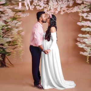 Kraamfotografie steunen lange trouwjurk jurk katoen zwangerschap fancy schietfoto met schouderloze zwangere kleren 2022