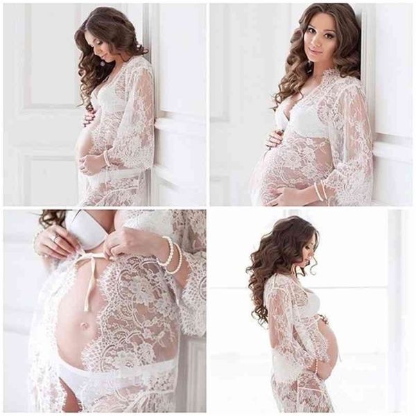 Maternité Pographie Props Vêtements Robes de grossesse pour femmes enceintes Vêtements Po Shoot Blanc Noir Robe en dentelle Vêtements 210922