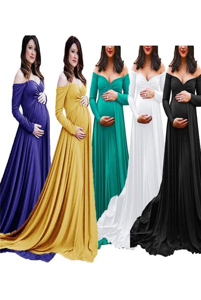 Accessoires de maternité pographie hors de l'épaule Maxi robes de maternité pour Po Shoot grossesse pographie robe Maxi robe enceinte 3345983