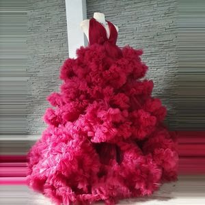 Vestidos para ocasiones de graduación de maternidad exuberantes volantes tul fucsia mujeres embarazadas hecho a medida esponjoso sesión de fotos batas de noche