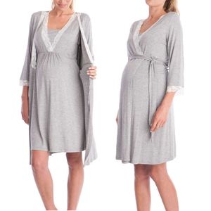 Zwangerschapsjas Nachthemd Zwangere vrouwen Verpleging Nightwear Lace Sleepwear met verstelbare riem pama -jurk zwangerschapskleding L2405