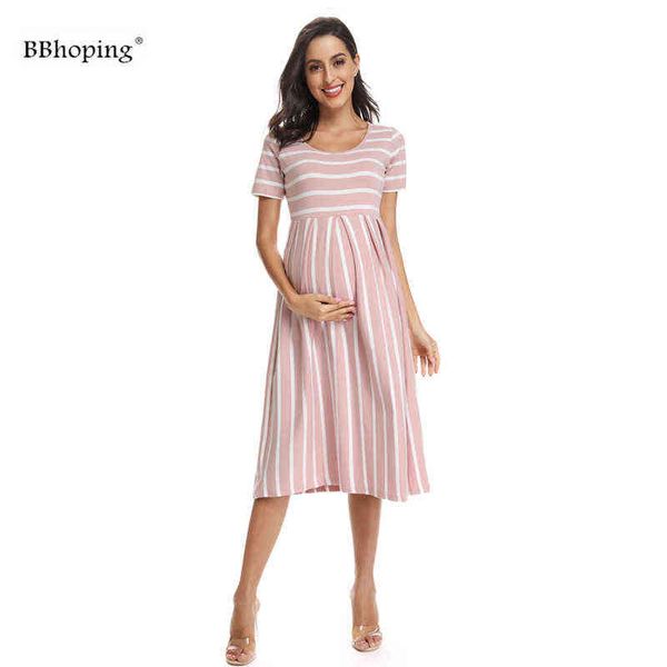 Vestidos de manga corta de maternidad Embarazada Vestido de verano Embarazo Vestidos a rayas para Baby Shower Mujeres Maternidad Lindo vestido de verano G220309
