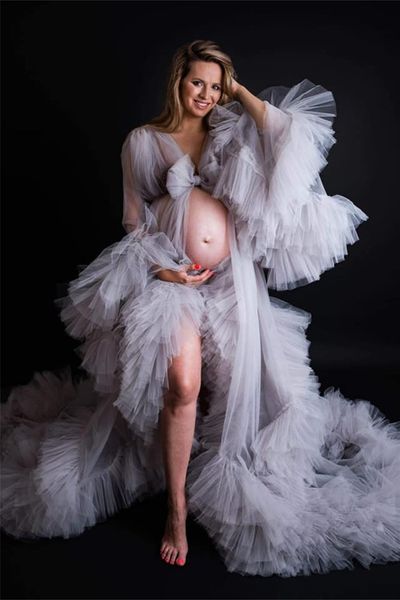 Maternité vêtements de nuit robes Photoshoot luxe volants femmes robe de soirée pour la photographie grossesse fête porter