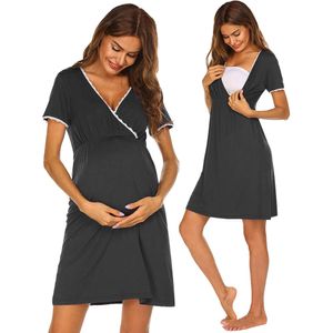 Zwangerschapslaapkleding vrouwen 3 op 1 levering/arbeid/verpleegkundige nachthemd korte mouw geplooide borstvoeding slaapjurk Ropa Mujer L2405