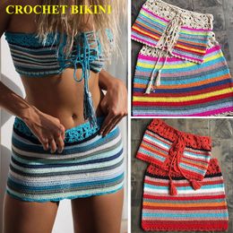 Zwangerschapszwemkleding GEHAAKTE BIKINI Mode kleurrijke kanten crop top en rok met hoge taille zomer strandzwemmen badpak hoes strandkleding multi 230601