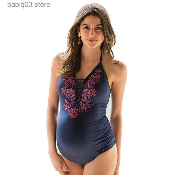 Maillots de bain de maternité Feme Feme Bathing Madam Sexy BodySuit Grossesse Solide Imprimée plage de plage One Piece Swims pour femmes de bain pour femmes enceintes Hot T230607