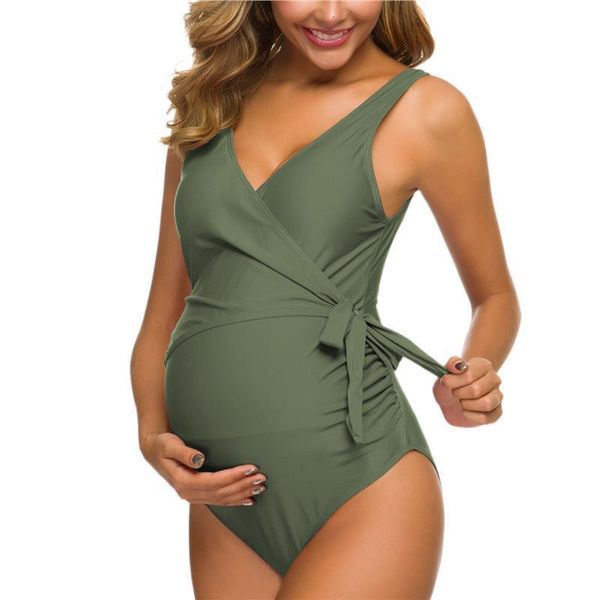 Trajes de baño de maternidad Liu Qu traje de baño de maternidad con cuello en V traje de baño de embarazo elegante lazo frontal Bowknot traje de baño Monokini verano 230724