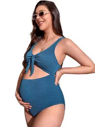 Zwangerschap Swimwears Premama Kleding Sexy Style Hollow Out Lace-Up Swimwear Maternity Fashion Backless Swimsuit Zwangere dames één stuk Bikini Nieuw H240518
