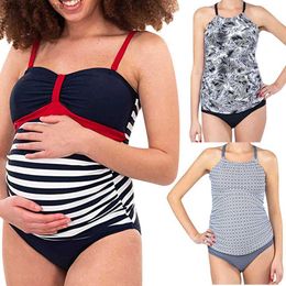 Zwangerschapszwemkleding Wommen Zwemkleding Zomer Grote maten Zwangerschapskleding uit één stuk met streepprint Bikini's Zwempak Strandkleding Premaman-badpak Tankini T230607