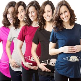 Mooie zomer moederschap zwangerschap t-shirt vrouwen cartoon Tee baby print staren zwangere kleding grappige t-shirt
