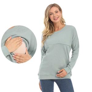 Zwangerschap Tops T Tees herfst en winter zwangere dames trui top top lange mouwen hoodie zwangere dames t-shirt y240518