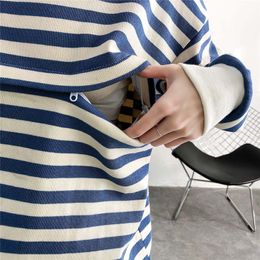 Zwangerschapstoppen T -stukjes blauw gestreepte losse sweatshirt pullover borstvoedingskleding herfst katoenen jas voor verpleegkundige moeders Maternitty 3776B 230313