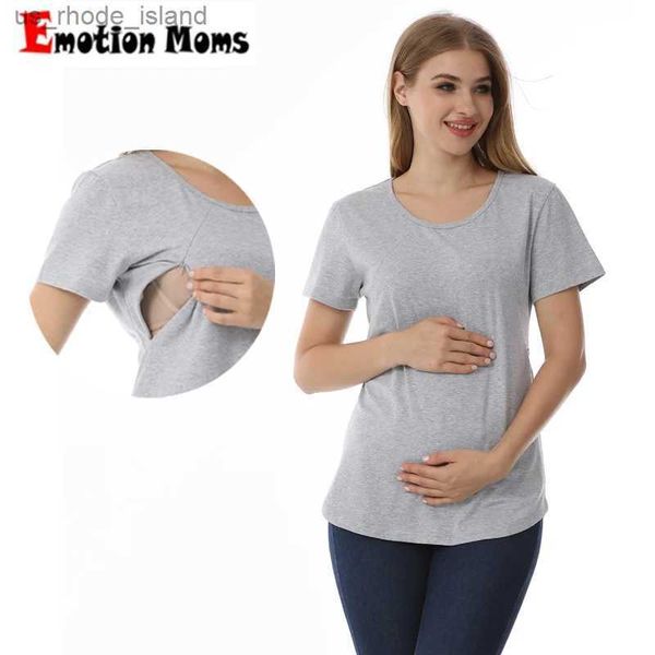 Tops de maternité Tees Emotion Moms Nouvelles femmes T-shirt Maternel Stretch Stretch Cotton Tops Zipper allaitement