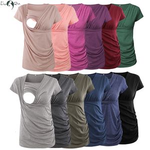 Zwangerschap tops tees liu qu zomer dames zwangerschap verpleegkundige tops casual korte mouw zijkant ruches zwangerschap borstvoeding shirt vast zwangere top 230414