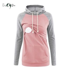 Maternity Tops Tees Liu Qu Womens Fleece Nursing Hoodie Sweatshirt Hoodies Long Sleeve Breastfeeding Pregnancy Top Kangaroo Pocket Clothes 230322