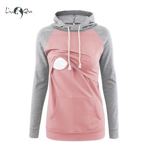 Zwangerschap tops tees liu qu dames fleece zwangerschap verpleegkundige hoodie sweatshirt hoodies lange mouw borstvoeding zwangerschap top kangoeroe pocket kleding 230223