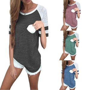 Hauts de maternité T-shirts de maternité T-shirt d'allaitement hauts d'allaitement rayé Colorblock T-shirt à manches courtes grande taille S-XL vêtements de maternité t-shirts 231006
