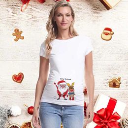 Tops de maternidad Camiseta de maternidad Camiseta navideña Santa Claus dibujos animados Camiseta Tamma Embarazada Mujeres Camisa de moda Anuncio de embarazo Y240518