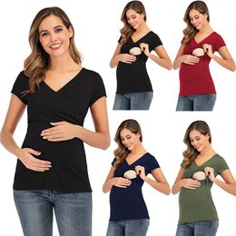 Zwangerschapstops T-shirts Zwangerschapstops Comfortabele borstvoedingstuniektop met korte mouwen voor borstvoeding T-shirt Zwanger Zwangerschap Dameskleding Moeder 231006