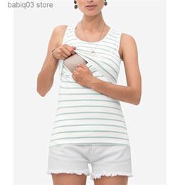 Zwangerschap Tops T-shirt T-shirt van de zwangerschapsfiets voor zwangere vrouwen Zomer Solid O-Neck Mouwess Vest Nursing Tops Zwangerschapskleding T230523