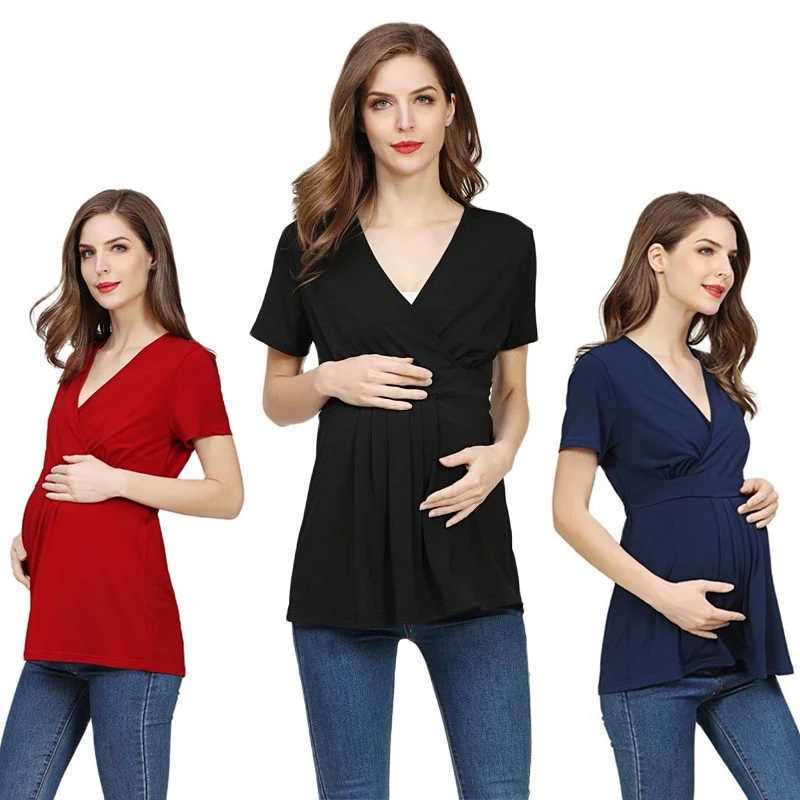 Maternity Tops Tees New Summer Pregnant T-shirt Maternity Tops Women Big Size Short Sleeve Shirt Solid Color Soft Rayon Fabric For pregnant Women Y240518