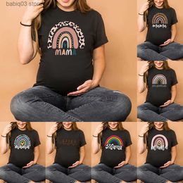 Maternité Tops Tees Nordic Rainbow Mama Imprimé Enceinte T-shirt De Maternité À Manches Courtes T-shirt Annonce De Grossesse Chemise Nouvelle Maman T-shirts Vêtements T230525