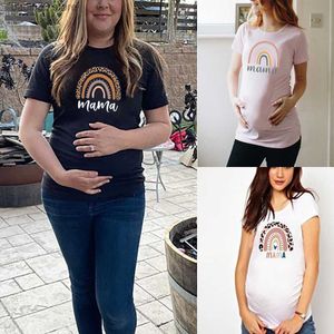 Tops de maternidad Camisetas Arco iris nórdico mamá Impreso Embarazada Camiseta Maternidad Camiseta de manga corta Anuncio de embarazo Camisa Nueva mamá Camisetas Ropa T230523