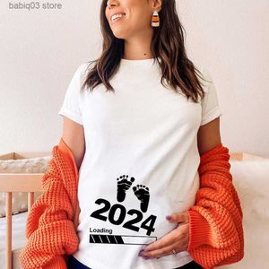 Zwangerschapstoppen TEES Zangerschapsaankondiging Shirts 2024 Mom Baby Boy en Girl Loading T-Shirt Maternity Outfits Geslacht onthullen baby Loading Shirts T230523